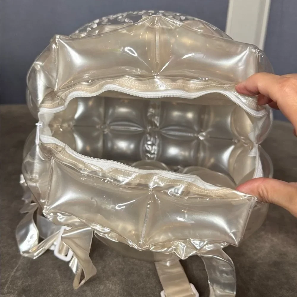 White/Silver Inflatable 90’s Retro Bubble BackPack Foam Ball One Size VINTAGE
